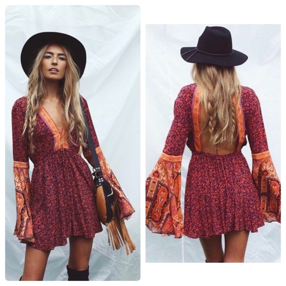 Free People Once Upon A SummerTime Open Back Deep-V Belle Sleeves Romper Medium